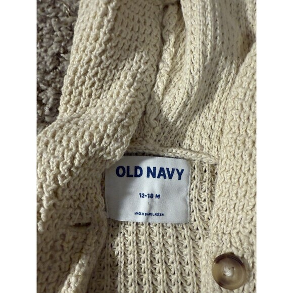 Old Navy Baby Hooded Knit Cardigan Sweater Cream 12-18 Months Button Front - Picture 2 of 5